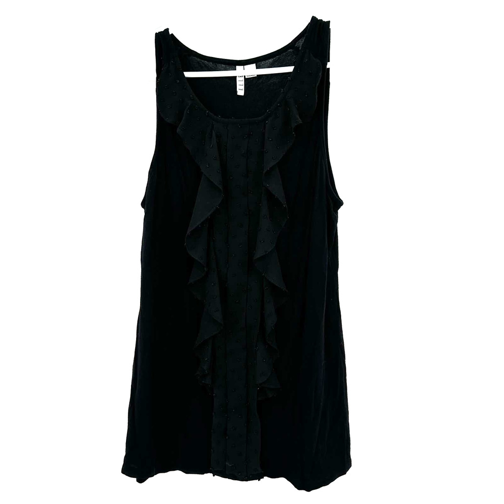 Elle size small black tank top sleeveless blouse ruffle detail down front center